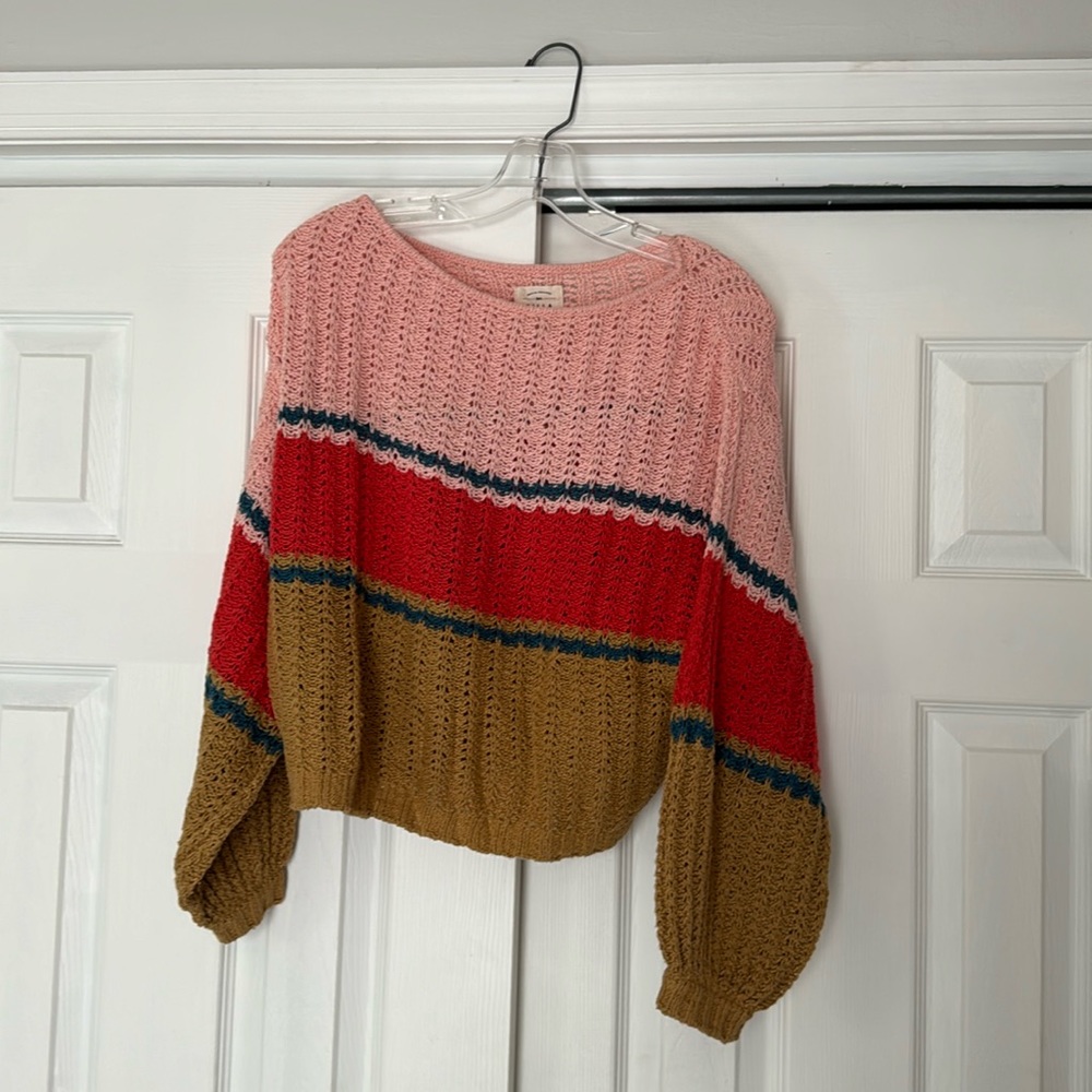 Billabong balloon sleeve super soft block stripe slouchy spring/fall sweater